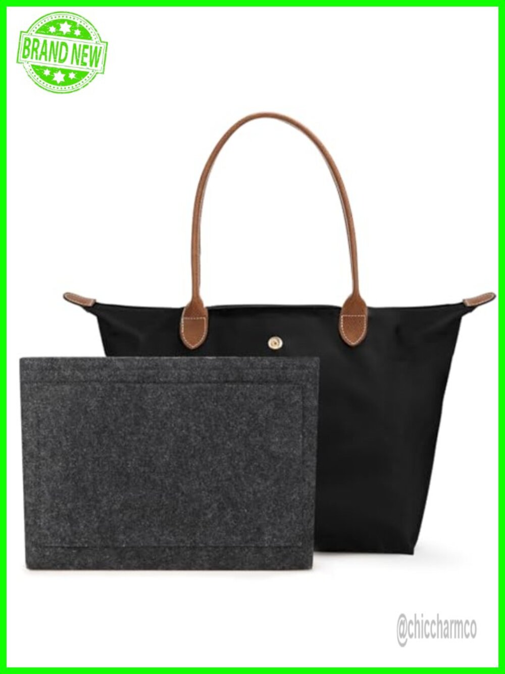 Nylon Tote Bag Women Purse Organizer Insert 7 Pockets Vegan Leather Waterproof